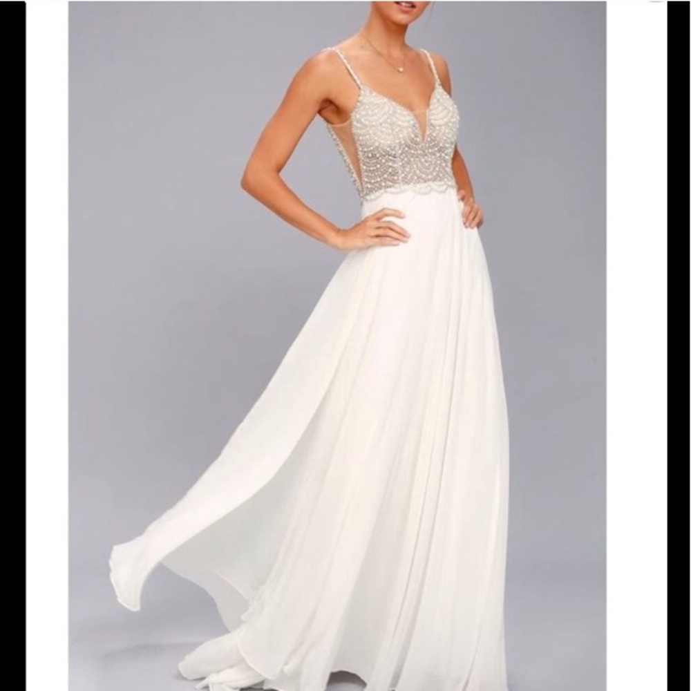 True Love White Beaded Rhinestone Maxi Dress